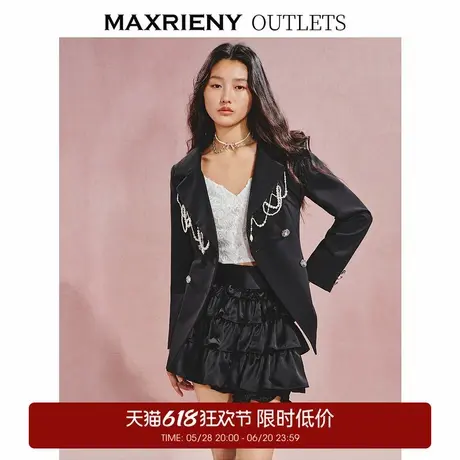 【奥莱】MAXRIENY奢华都市感流苏钉珠收腰西装外套商品大图
