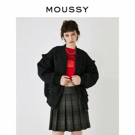 MOUSSY 新品小香风粗花呢甜酷拉链落肩立领夹克外套028HSZ30-0101图片