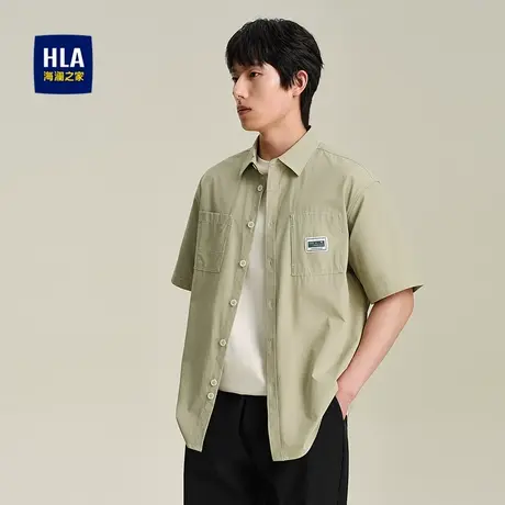 HLA/海澜之家方领短袖休闲衬衫2025夏季新款宽松格子衬衣男图片