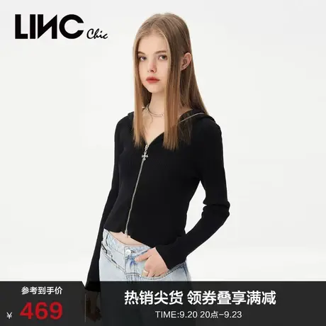 LINCCHIC金羽杰针织衫新款修身动感连帽针织开衫外套女S231SW167Y商品大图