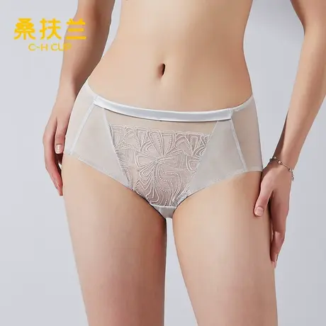 桑扶兰蕾丝内裤女性感中腰刺绣亲肤透气纯棉档2025秋款女士内裤商品大图