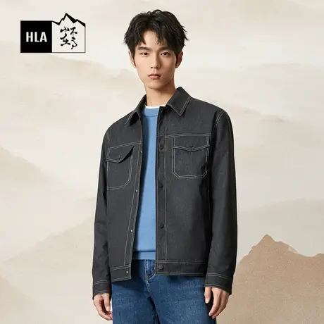HLA/海澜之家山不在高衬衫夹克23秋新款翻领明线仿牛仔休闲外套男图片