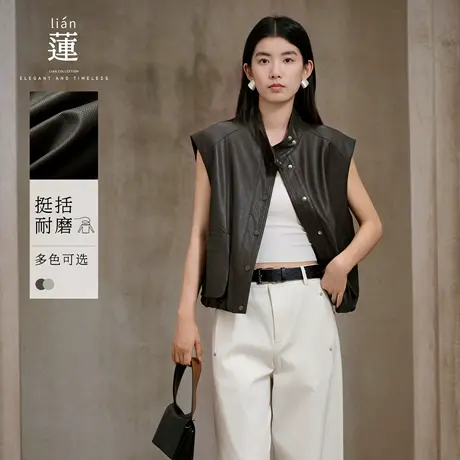 【商场同款】阿依莲休闲皮衣马甲女25秋季新款设计感无袖坎肩外套图片