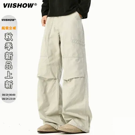 VIISHOW美式复古褶皱休闲裤男秋季潮牌高街百搭宽松直筒阔腿长裤商品大图