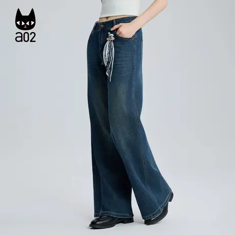 a02宽松直筒牛仔裤子女2025新款秋季垂感复古做旧阔腿长裤休闲裤图片