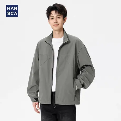 hansca特氟龙三防户外立领夹克男春秋季2025新款宽松拼接通勤外套商品大图