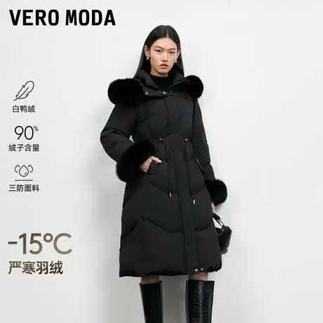 Vero Moda羽绒服2025冬季新款90白鸭绒抽绳收腰狐狸毛领长款羽绒商品大图