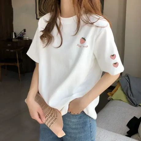 韩系纯棉t恤女夏季2025新款小个子宽松半袖衫超好看的短袖上衣ins图片