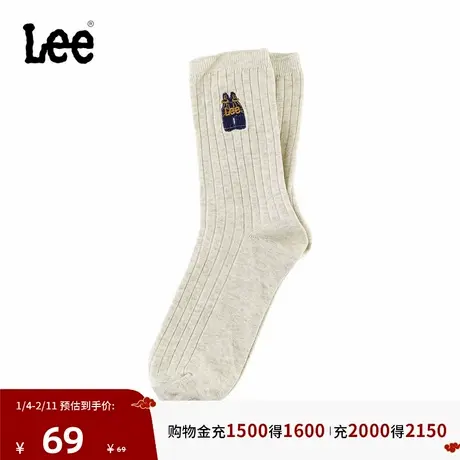Lee韩国设计25秋冬新品舒适版小刺绣Logo透气吸汗浅花灰男中筒袜商品大图