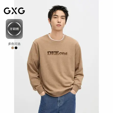 GXG男装2024年秋季品子母渐变牙刷绣宽松舒适圆领卫衣男图片