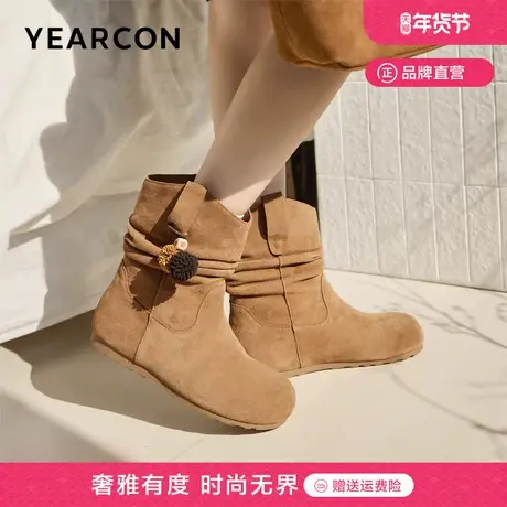 意尔康加绒勃肯短靴2025冬季新款平底美拉德靴子显示堆堆靴女靴图片