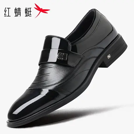 红蜻蜓男鞋秋冬季鞋子男士套脚漆皮三接头休闲皮鞋男商务正装真皮商品大图