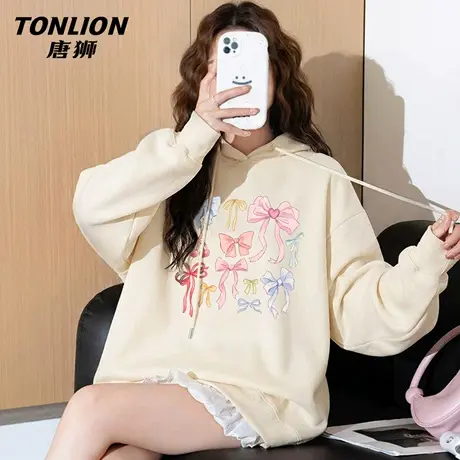 唐狮官方连帽卫衣外套女春秋款2026新款小个子宽松显瘦套头上衣VB图片