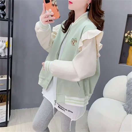 设计感木耳边卫衣开衫女2023早秋新款宽松百搭学生减龄棒球服外套图片