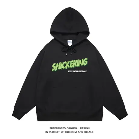 美式高街复古嘻哈字母印花男装2023新款秋冬季连帽宽松休闲卫衣商品大图