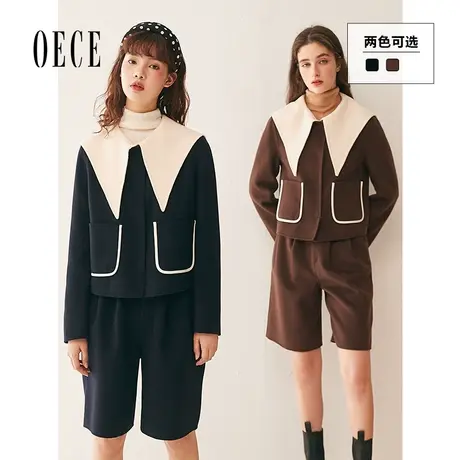 Oece冬装新款女装 气质小个子双面呢裤子休闲短裤秋冬外穿图片