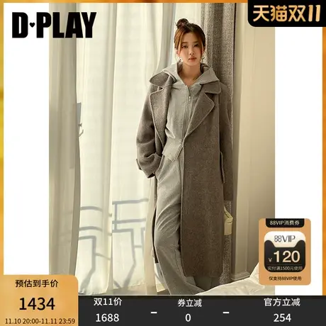 DPLAY【黑标】2023冬慵懒风翻驳领深灰色双面呢羊毛呢大衣女商品大图