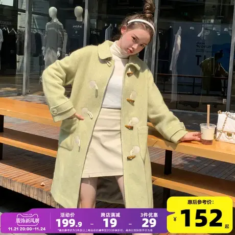 唐狮冬装新款仿毛呢外套女牛角扣大衣中长款外套韩版宽松潮原宿风图片