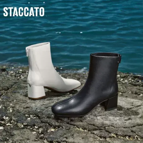 思加图冬季新款方头瘦瘦靴时装靴加绒增高短靴女靴子D2385DD3商品大图