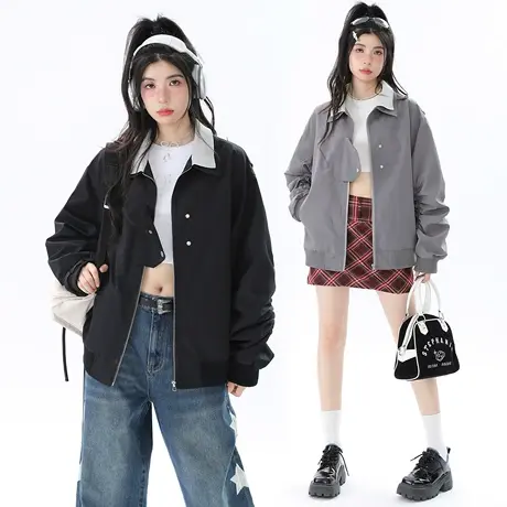 YEP美式风街头棒球服外套女2023新款春秋款复古潮牌宽松夹克上衣商品大图