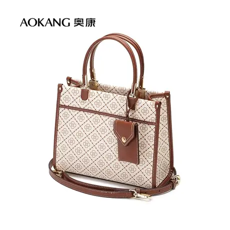 【门店发货】奥康女包2023新款时尚印花女士手提包简约米色斜挎包商品大图