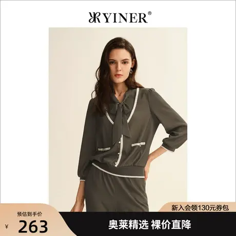 YINER音儿专柜女装2022秋季新款设计感上衣蝴蝶结长袖衬衫商品大图