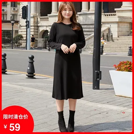 【清仓】冬新款大码连衣裙中长款宽松灰色直筒胖mm显瘦针织打底裙商品大图