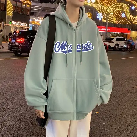 国潮宽松连帽卫衣男春秋季宽松休闲拉链外套oversize潮牌开衫上衣商品大图