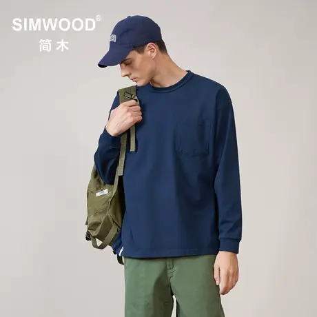 Simwood简木男装【超宽松版型】秋季新款oversize纯色长袖T恤男图片