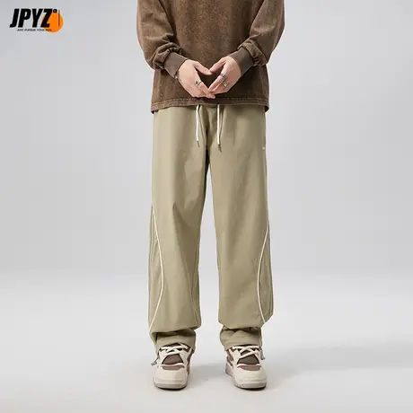 男生休闲长裤直筒黑色运动抽绳束脚机能宽松爆款卡其色2023新款裤图片