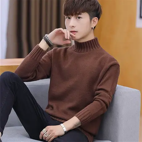 秋冬季2025新款男士韩版半高领毛衣加厚针织衫个性潮流线衣外套男商品大图