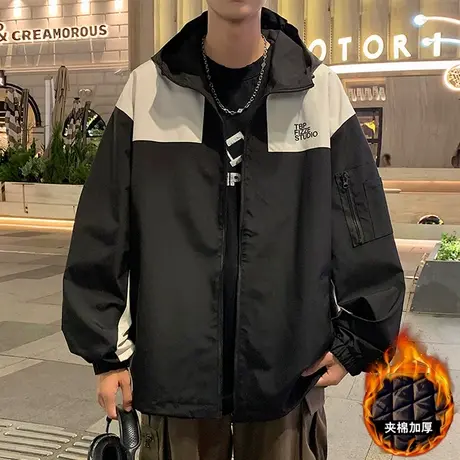 美式冲锋夹克外套男春秋季2025新款连帽休闲登山潮牌夹棉工装棉服商品大图