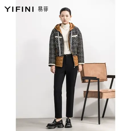 Yifini/易菲加绒小脚九分裤女秋冬新款黑色通勤保暖休闲裤商品大图