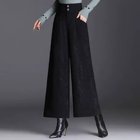 中老年印花阔腿裤女秋冬2023新款高腰宽松直筒九分裤显瘦休闲裤子商品大图