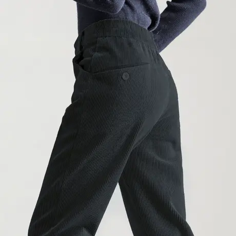 黑色灯芯绒女裤秋冬2024新款冬季加绒妈妈裤子休闲九分萝卜哈伦裤商品大图