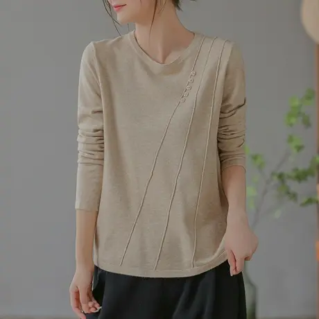 dza 复古宽松弹力内搭毛衣女2023秋新款宽松针织衫休闲上衣打底衫图片