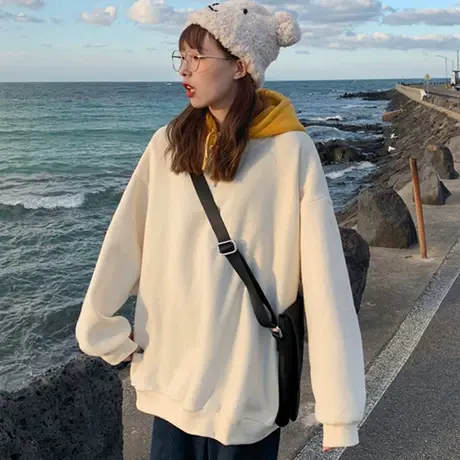 假两件卫衣女2022秋冬设计感小众宽松韩版慵懒风加绒加厚连帽外套图片