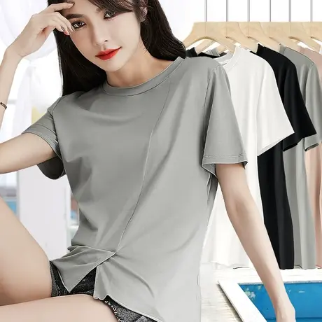 正肩下摆开叉上衣净版纯色不对称不规则小众设计高级感短袖t恤女商品大图