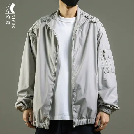 简约高级感男士夹克外套2023秋冬宽松大码拉链口袋户外防风冲锋衣商品大图