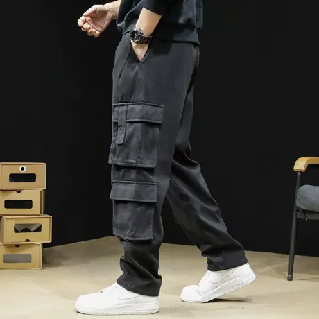 加绒直筒工装裤男潮牌2023新款秋季宽松大码男士休闲黑色裤子冬季商品大图