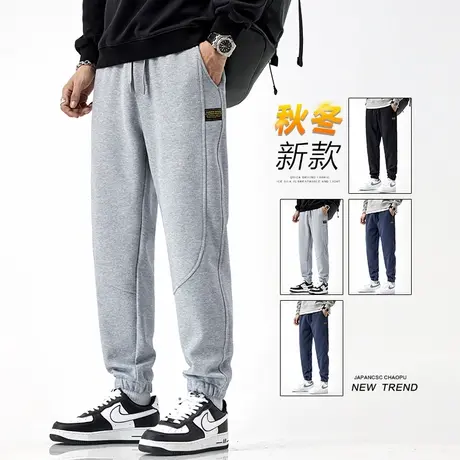2024新款男士灰色针织休闲裤运动春季高级感束脚卫裤春秋款男裤子商品大图