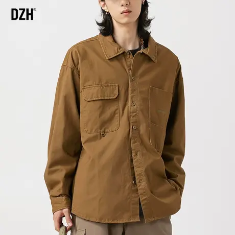 男士工装衬衫男美式翻领上衣潮牌百搭衬衣秋季男装2023新款情侣装商品大图