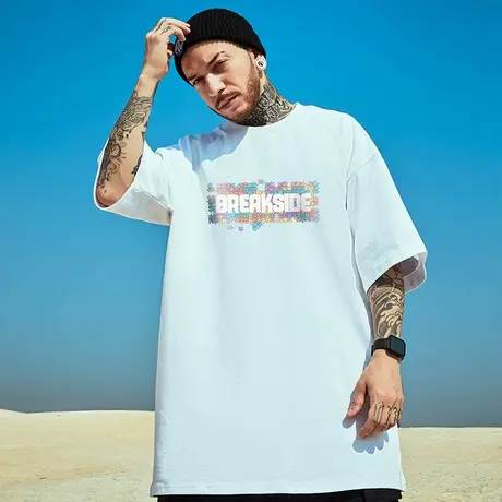 2025高街潮牌宽松T恤字母短袖男加肥加大五分袖纯棉大码男装夏季商品大图