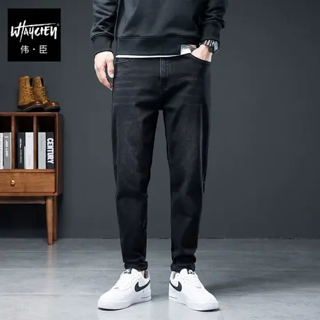 伟臣潮牌大码男式秋冬加厚牛仔裤胖子加肥加大宽松小脚裤肥佬长裤商品大图