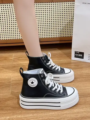 高帮帆布鞋女2023年秋季百搭韩版新款潮厚底小白鞋休闲板鞋子ins商品大图