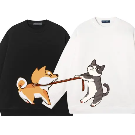 猫猫狗狗图案网红情侣装潮流抖音超火卫衣纯棉圆领小众设计感高级商品大图