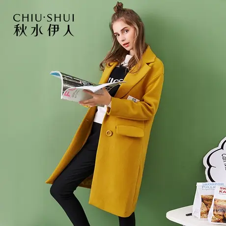 【断码M】秋水伊人2020冬季新品加厚长款过膝羊毛呢大衣女装FR167图片