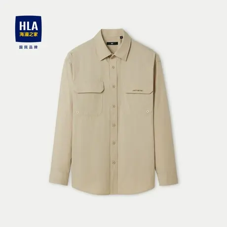 HLA/海澜之家时尚格纹长袖衬衫2024春夏新款翻领精致绣花衬衣男图片