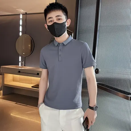 夏季男士polo衫t恤短袖修身翻领纯色半袖潮流青年网红ins休闲百搭图片