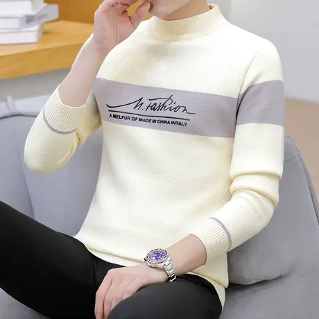 青少年毛衣男保暖加厚2023秋冬季新款韩版潮流半高领水貂绒针织衫图片